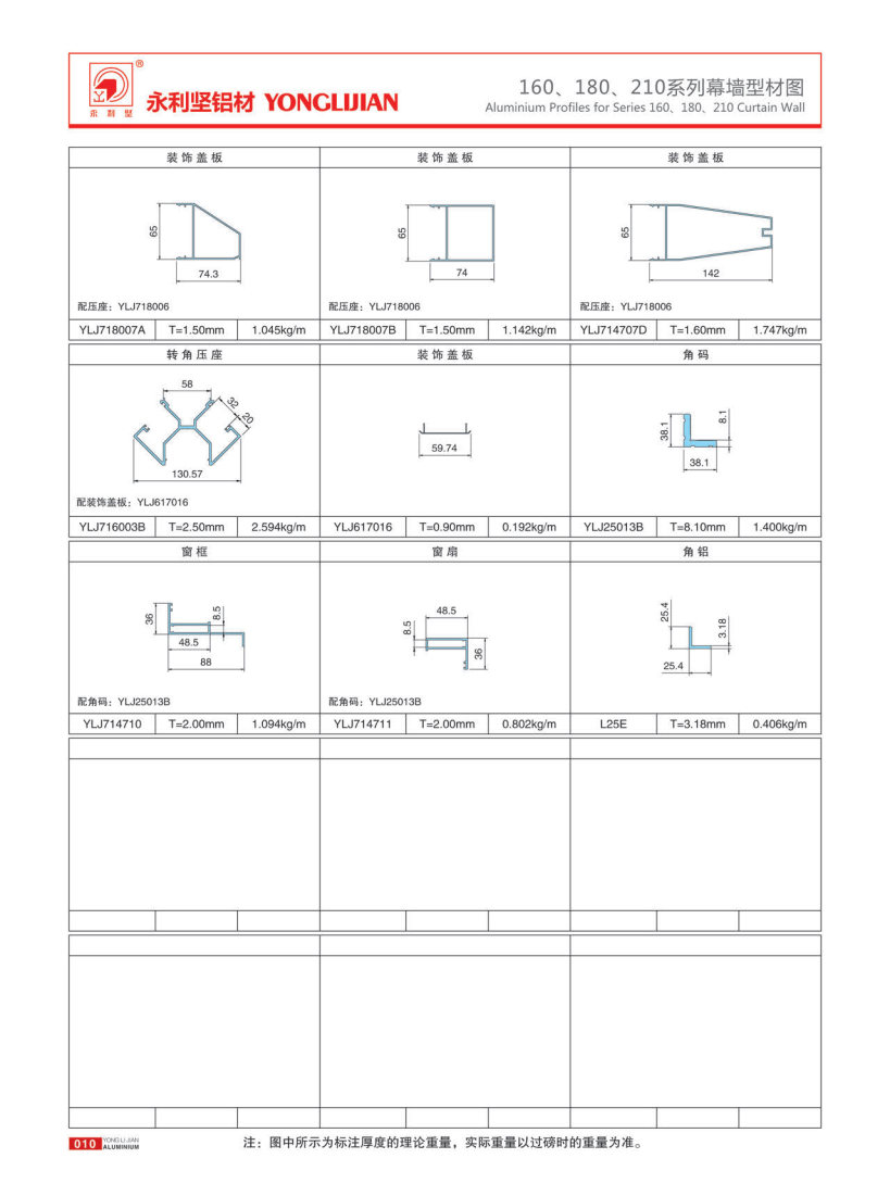 160、180、210系列明框幕墻